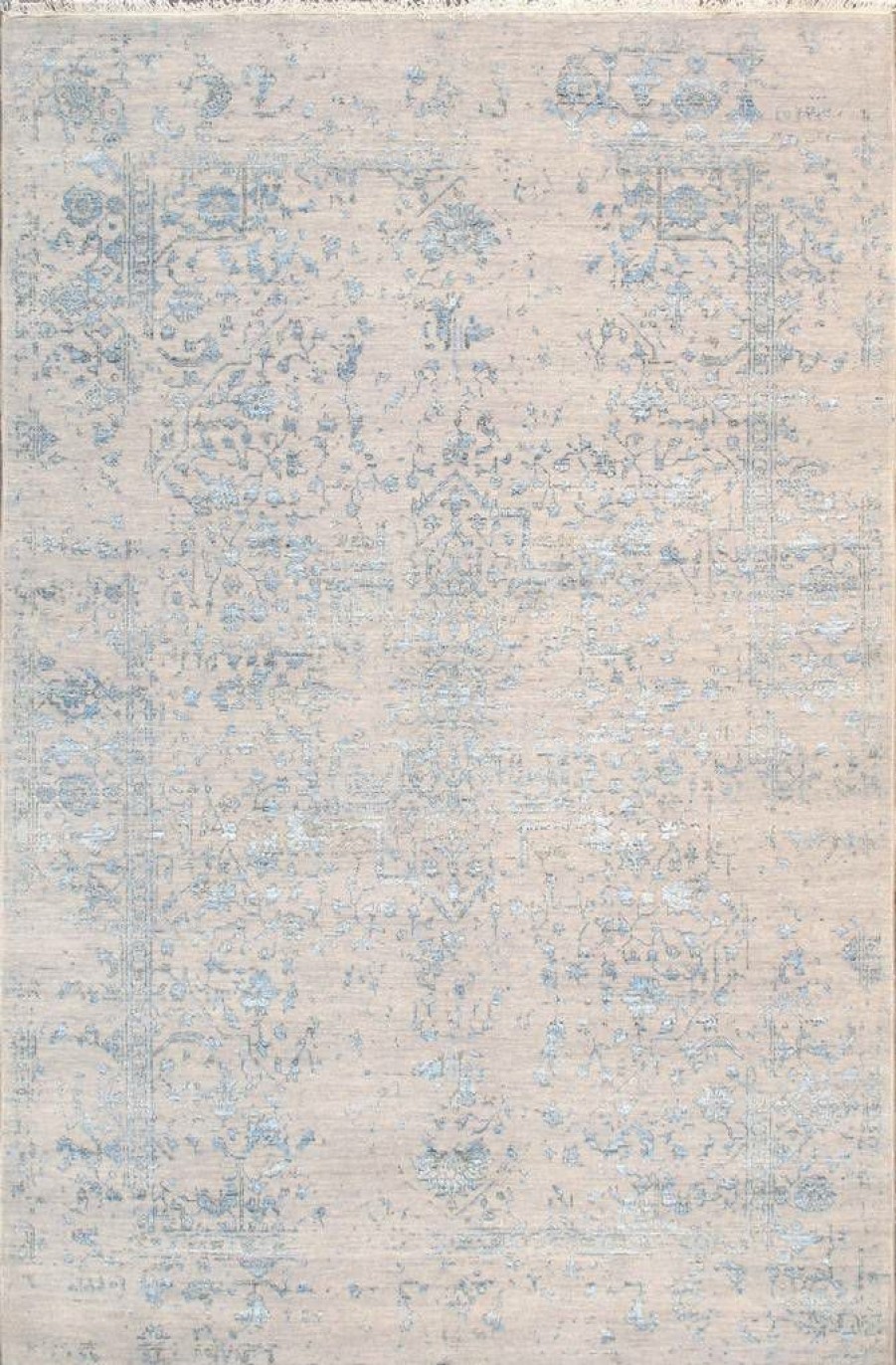 Online * Crazy Deals Pasargad Home Transitional Collection Hand Knotted Bsilk & Wool Area Rug, 5'11" X 9 0 , Silver/L. Blue Pasargad Home Pdc-245 6 9