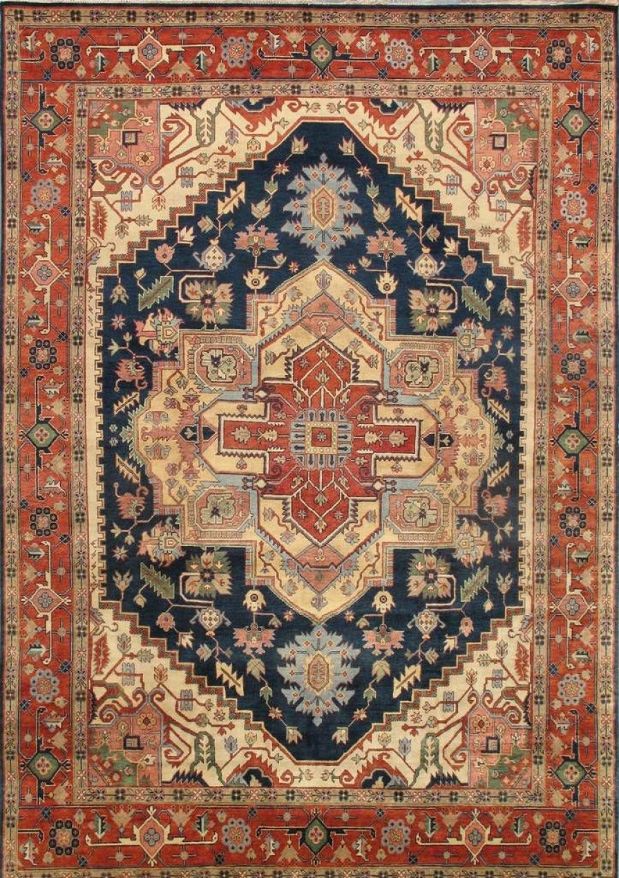 Clearance * Classical Pasargad Home Serapi Collection Hand-Knotted Navy/Rust Wool Area Rug- 9 1 X 9 4 Pasargad Home Pb-10B Nvy 9 9