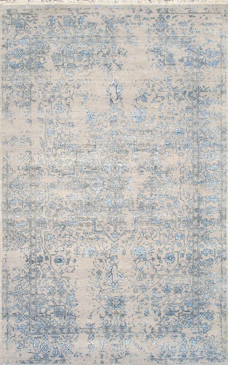 Wholesale * Promotions Pasargad Home Transitional Collection Hand Knotted Bsilk & Wool Area Rug, 5 9 X 9 0 , Silver/L. Blue Pasargad Home Pdc-1866 6 9