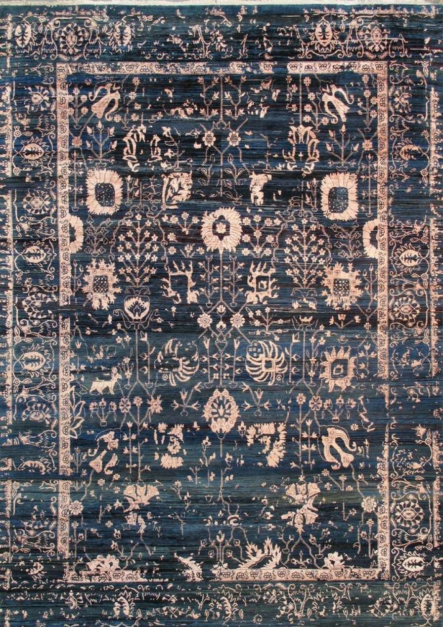 Clearance * Hot Selling Pasargad Home Transitional Collection Hand-Knotted Blue Bsilk & Wool Area Rug-10 0 X 14 0 Pasargad Home Vase-7024 10 14