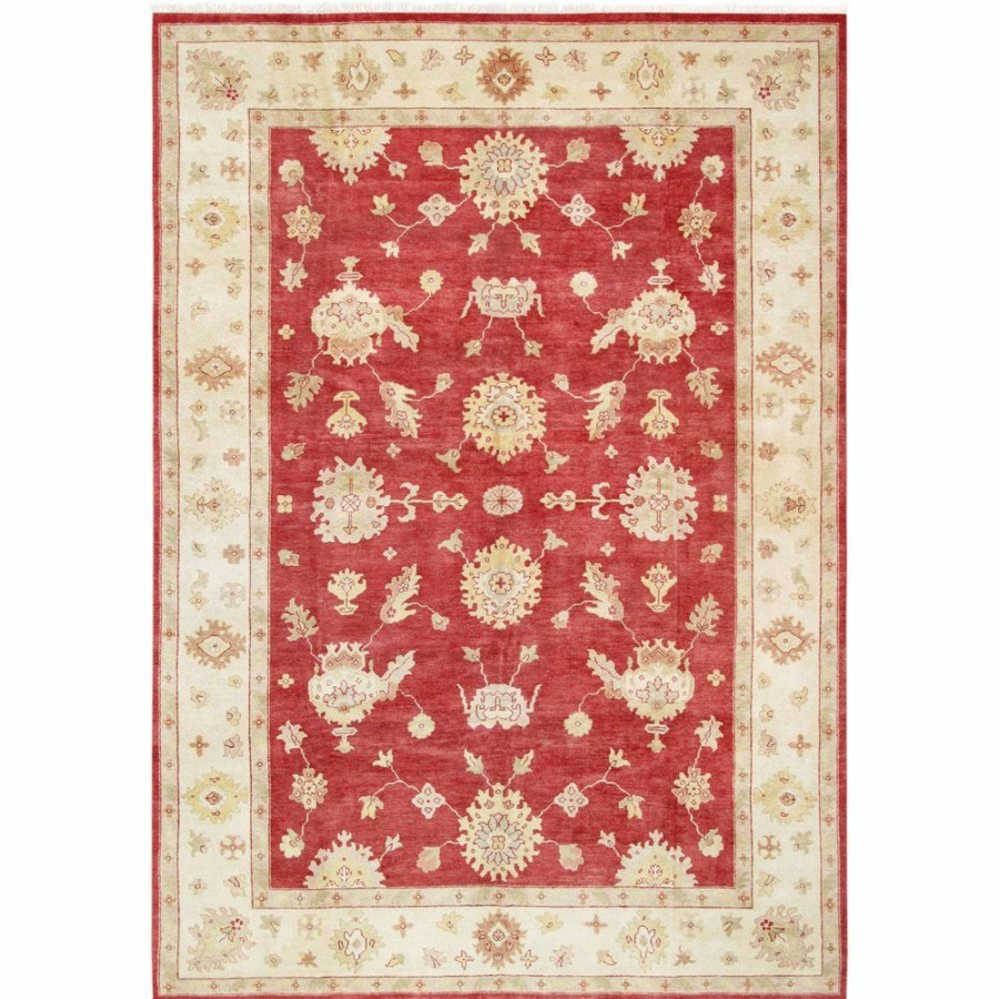 Best * Oushak Hand-Knotted Red Lamb'S Wool Area Rug-9'10" X 13'11" Best-Selling Pasargad Home