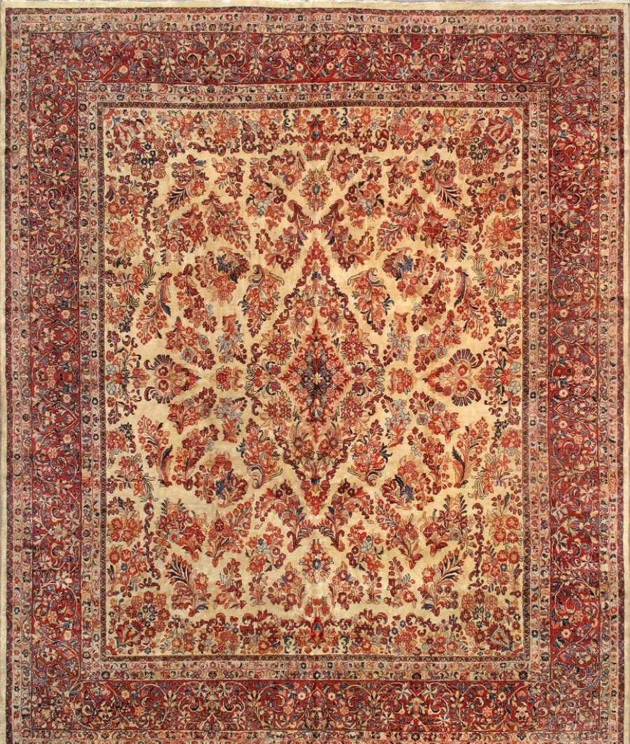 Online * Promotions Pasargad Home Antique Sarouk Collection Hand-Knotted Lamb'S Wool Area Rug-11'10" X 13'11", Ivory/Burgundy Pasargad Home 039392