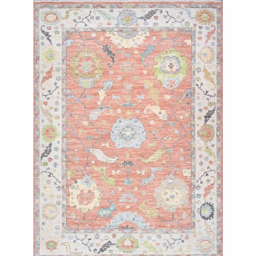 Hot * Oushak Hand-Knotted Coral Wool Area Rug-10 3" X 13'10" Discount Pasargad Home