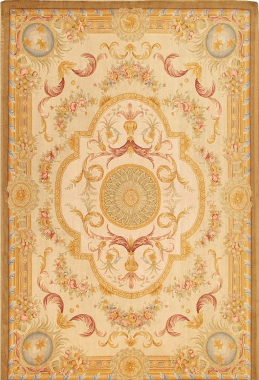 Clearance * Excellent Quality Savonnerie Collection Hand-Knotted Lamb'S Wool Area Rug- 10 1 X 13 9 Pasargad Home Gsv-21 Ivory 10X14